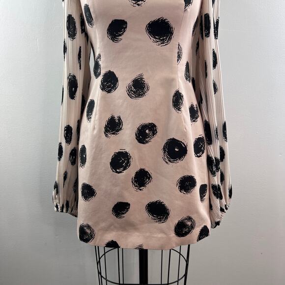 C/Meo Collective Beige Black Cotton Polka Dot Off The Shoulder Dress Size M - Picture 5 of 14